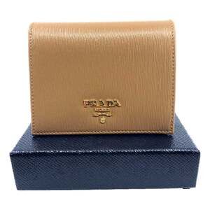 Prada Vitello Move Cipria Beige Leather Bifold Snap